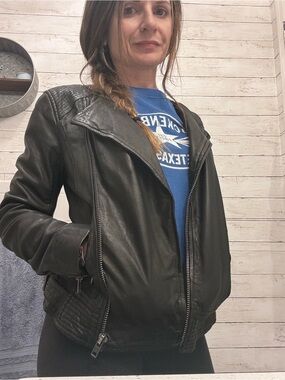 Lucky Brand Black Leather Moto Jacket. Size XS.